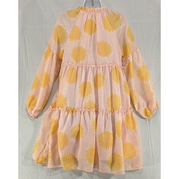 NWT J. Marie Sarah Dress Tiered Babydoll Balloon Slv Pockets Pink Orange Flowy S - Picture 3 of 15